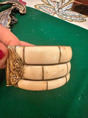 Vintage Made In India Brass Cuff Bracelet Carved Panel Pin Closure